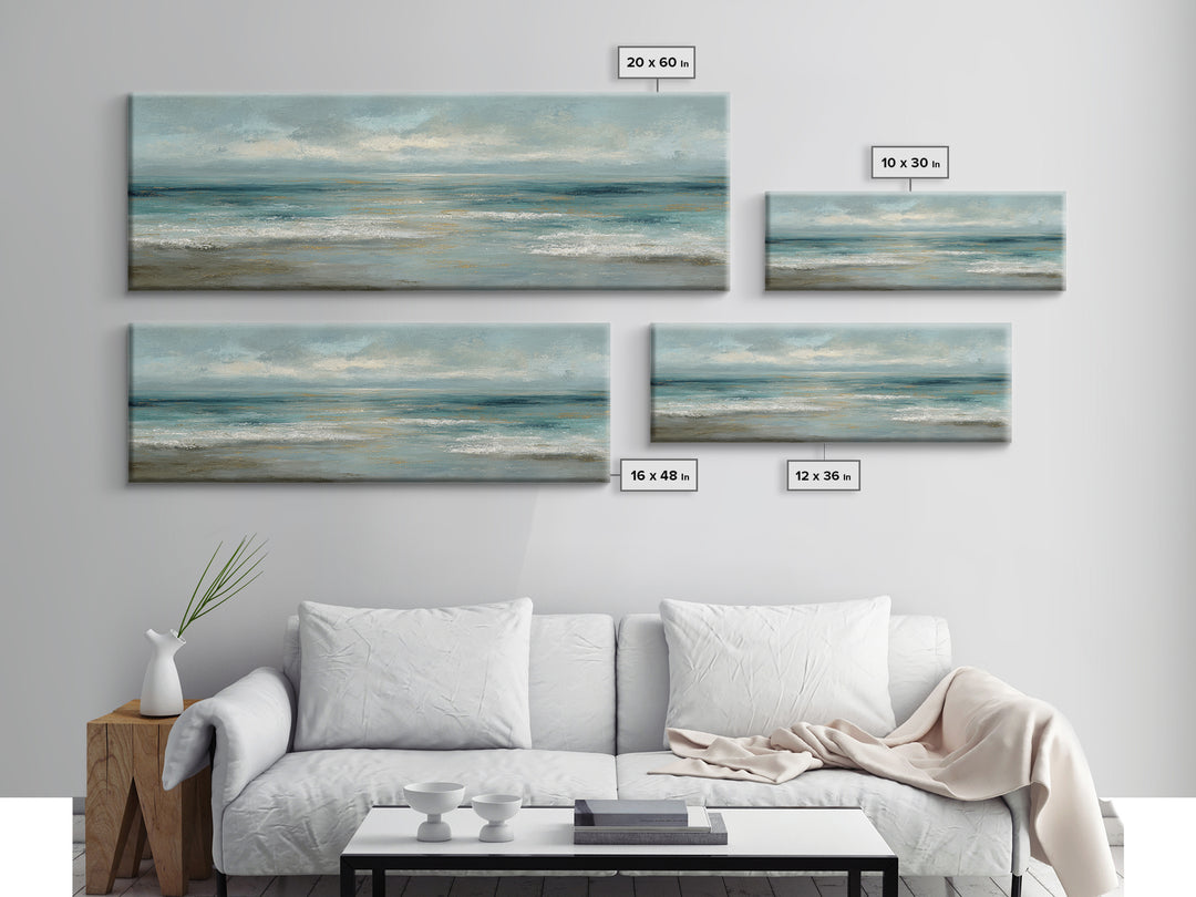 Coastal Horizon with Pale Sand and Water Framed Canvas Print, Waiting Room Art, Minimalist Art, Waiting Room Decor, WRA-3x1-73