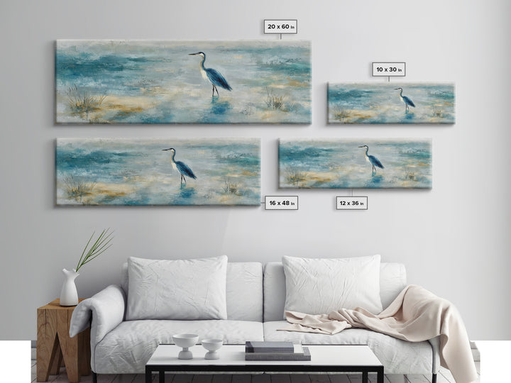 Blue Heron in Quiet Marsh Canvas Print, Waiting Room Art, Home Decor, Waiting Room Decor, Fine Art, Calm, Modern Art, WRA-3x1-76