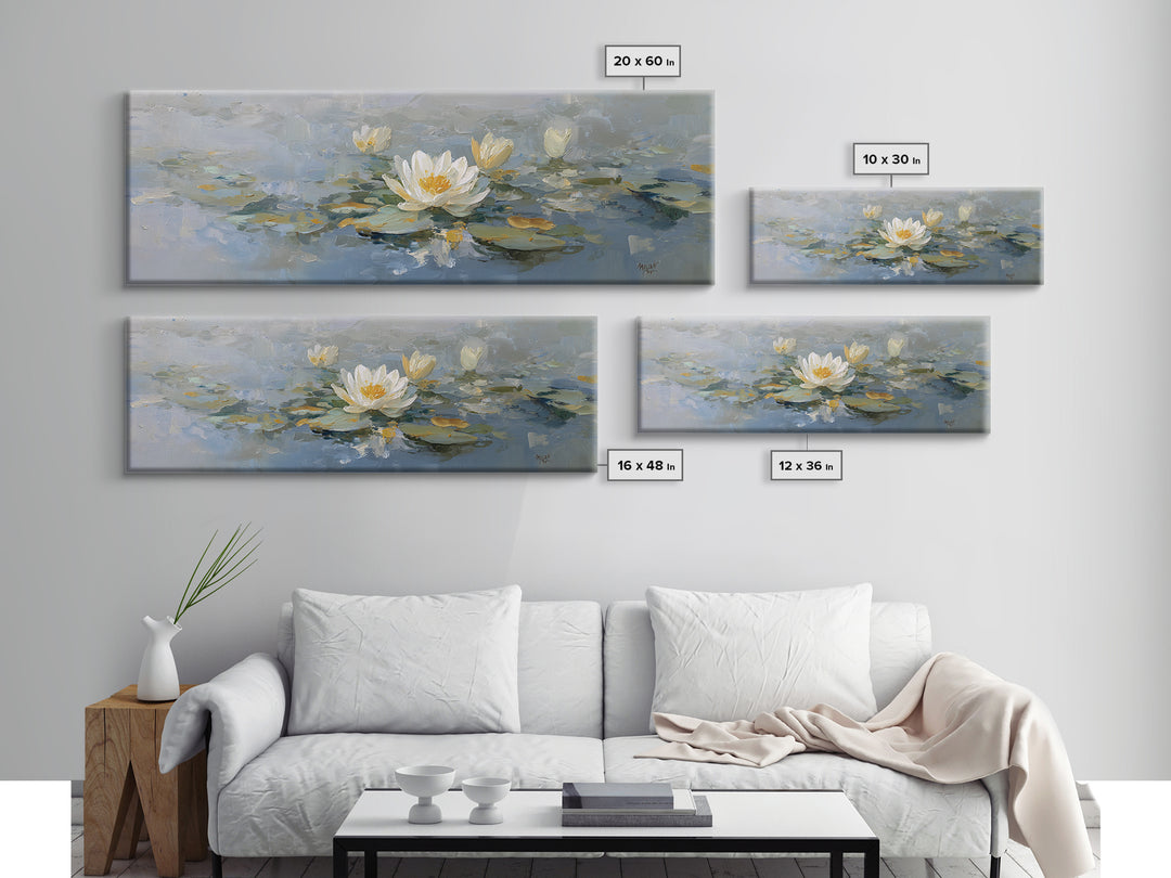 Lotus Flower on Still Water Framed Canvas Print, Waiting Room Art, Wall Sculpture, Waiting Room Decor, Watercolor Art, Calm, WRA-3x1-79
