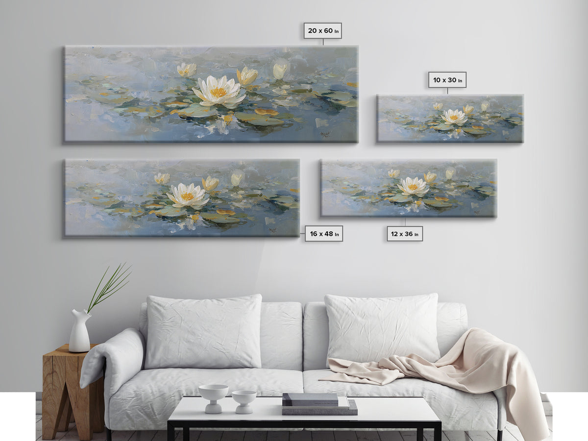 Lotus Flower on Still Water Framed Canvas Print, Waiting Room Art, Wall Sculpture, Waiting Room Decor, Watercolor Art, Calm, WRA-3x1-79