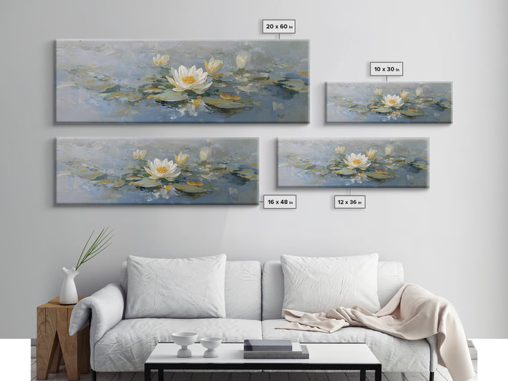 Lotus Flower on Still Water Framed Canvas Print, Waiting Room Art, Wall Sculpture, Waiting Room Decor, Watercolor Art, Calm, WRA-3x1-79