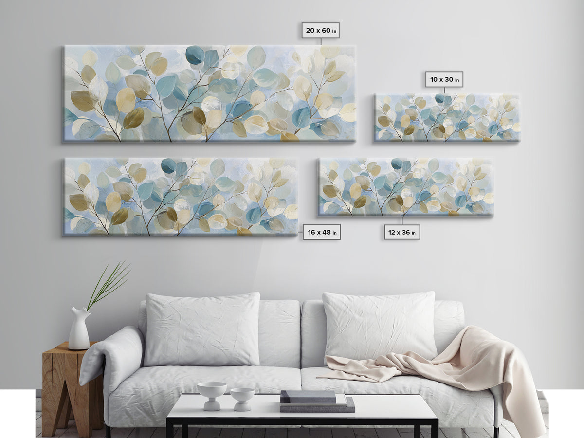 Clean Eucalyptus Leaf Study Framed Canvas Print, Waiting Room Art, Digital Art Print, Waiting Room Decor, Watercolor Art, Calm, WRA-3x1-81