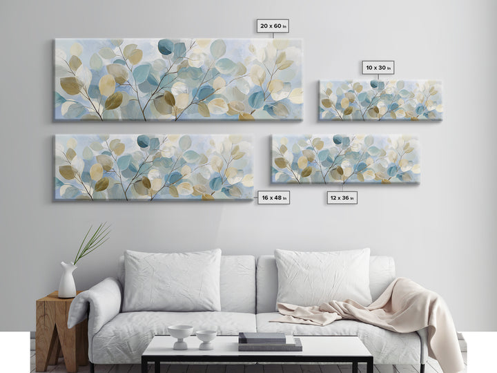 Clean Eucalyptus Leaf Study Framed Canvas Print, Waiting Room Art, Digital Art Print, Waiting Room Decor, Watercolor Art, Calm, WRA-3x1-81