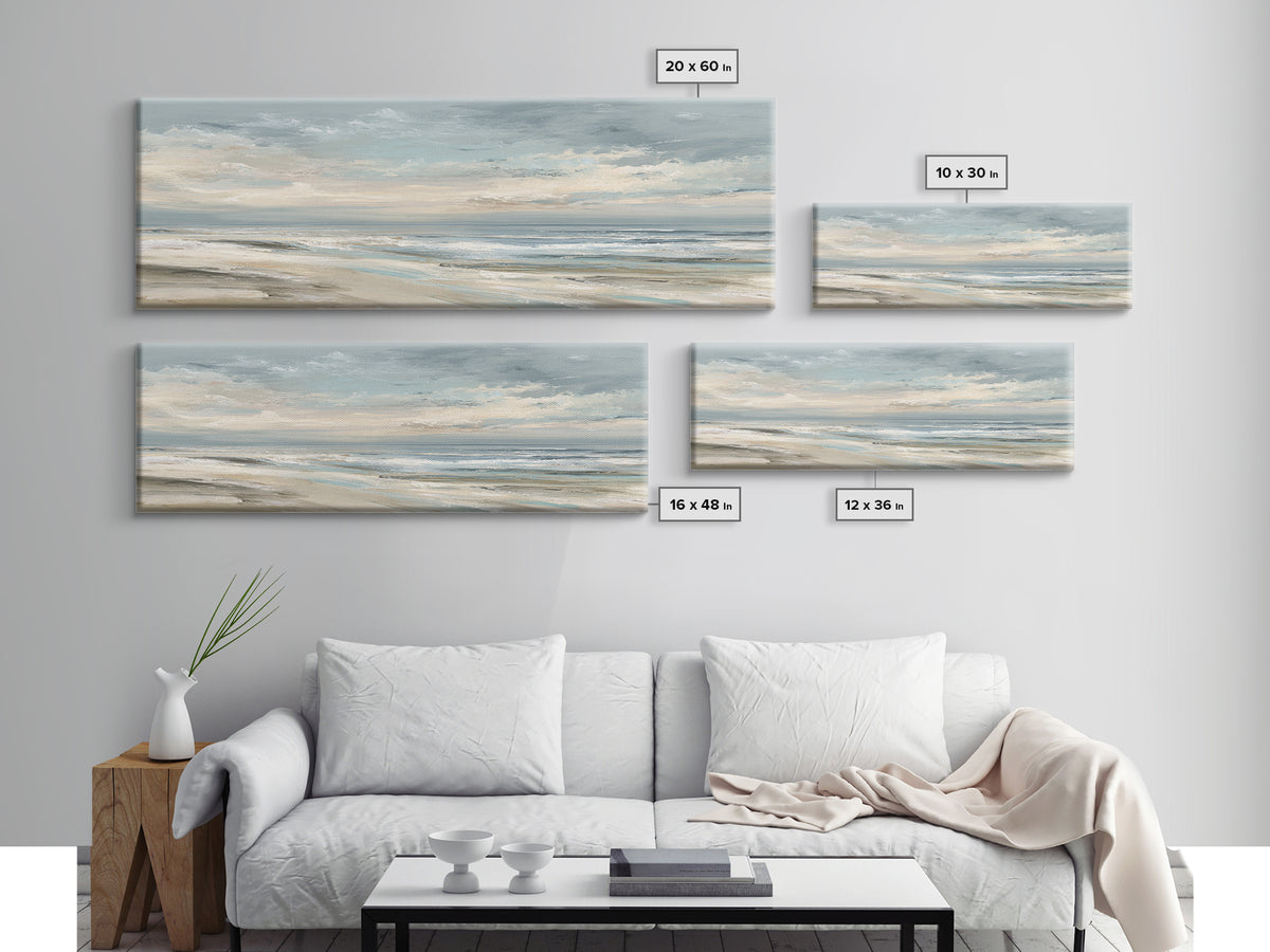 Coastal Horizon with Pale Sand and Water Canvas Print, Waiting Room Art, Gallery Decor, Waiting Room Decor, Fine Art, Calm, WRA-3x1-97