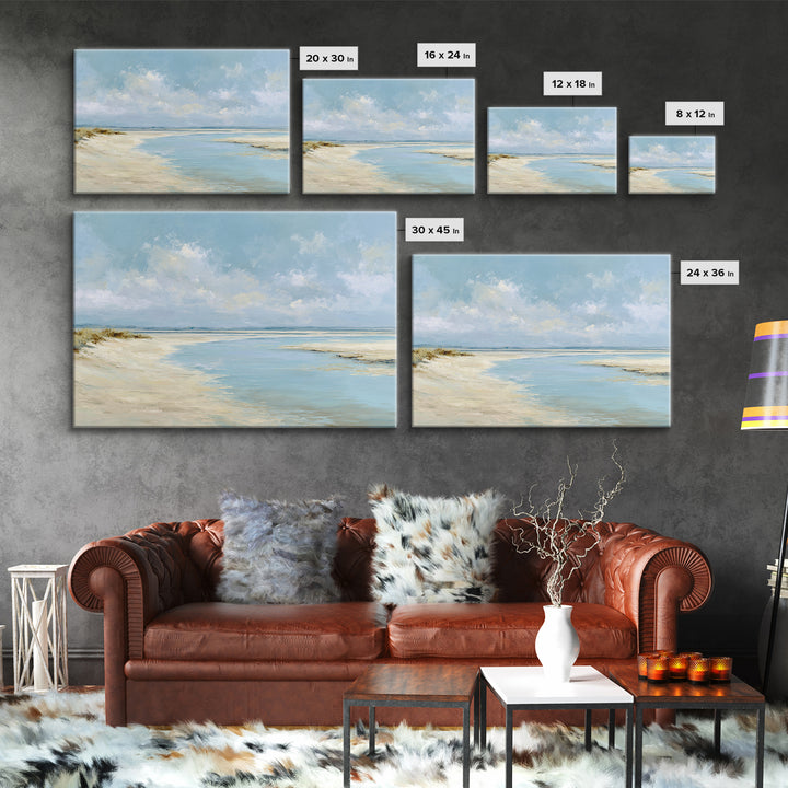 Coastal Horizon with Pale Sand and Water Framed Canvas Print, Waiting Room Art, Minimalist Wall Art, Waiting Room Decor, Calm, WRA-3x2-13