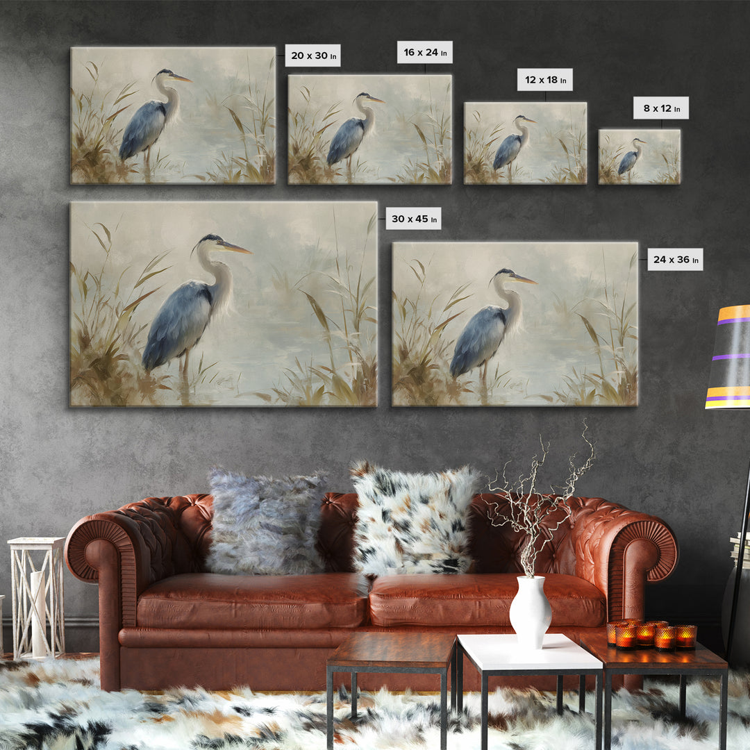 Blue Heron in Quiet Marsh Canvas Print, Waiting Room Art, Modern Art, Waiting Room Decor, Watercolor Art, Calm, WRA-3x2-16