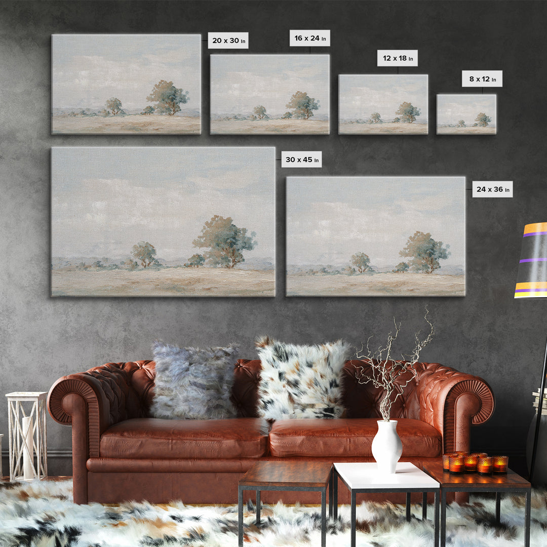 Open Field with Distant Tree Framed Canvas Print, Waiting Room Art, Landscape, Waiting Room Decor, Calm, Neutral Decor, WRA-3x2-27