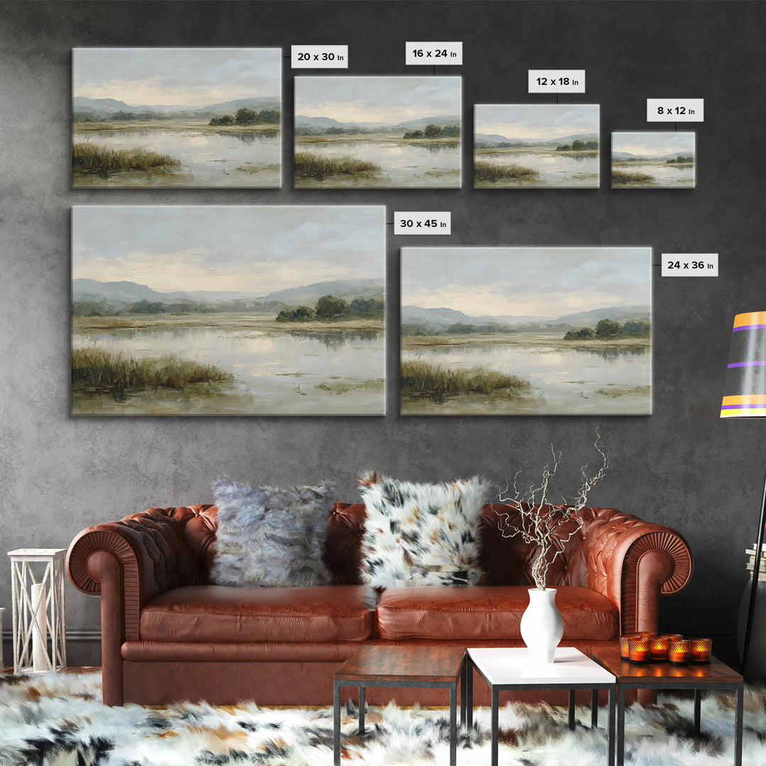 Peaceful Lake Reflection at Dawn Canvas Print, Waiting Room Art, Gallery Wall Art, Waiting Room Decor, Oil Painting, Calm, WRA-3x2-32