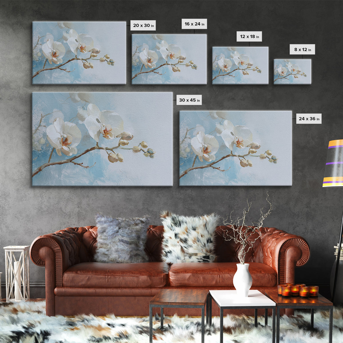 White Orchid on Light Gray Ground Framed Canvas Print, Waiting Room Art, Dental Office Decor, Waiting Room Decor, Calm, WRA-3x2-35