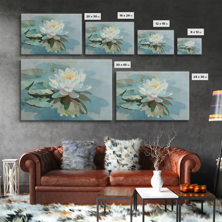 Lotus Flower on Still Water Canvas Print, Waiting Room Art, Fine Art, Waiting Room Decor, Calm, Minimalist Decor, WRA-3x2-43