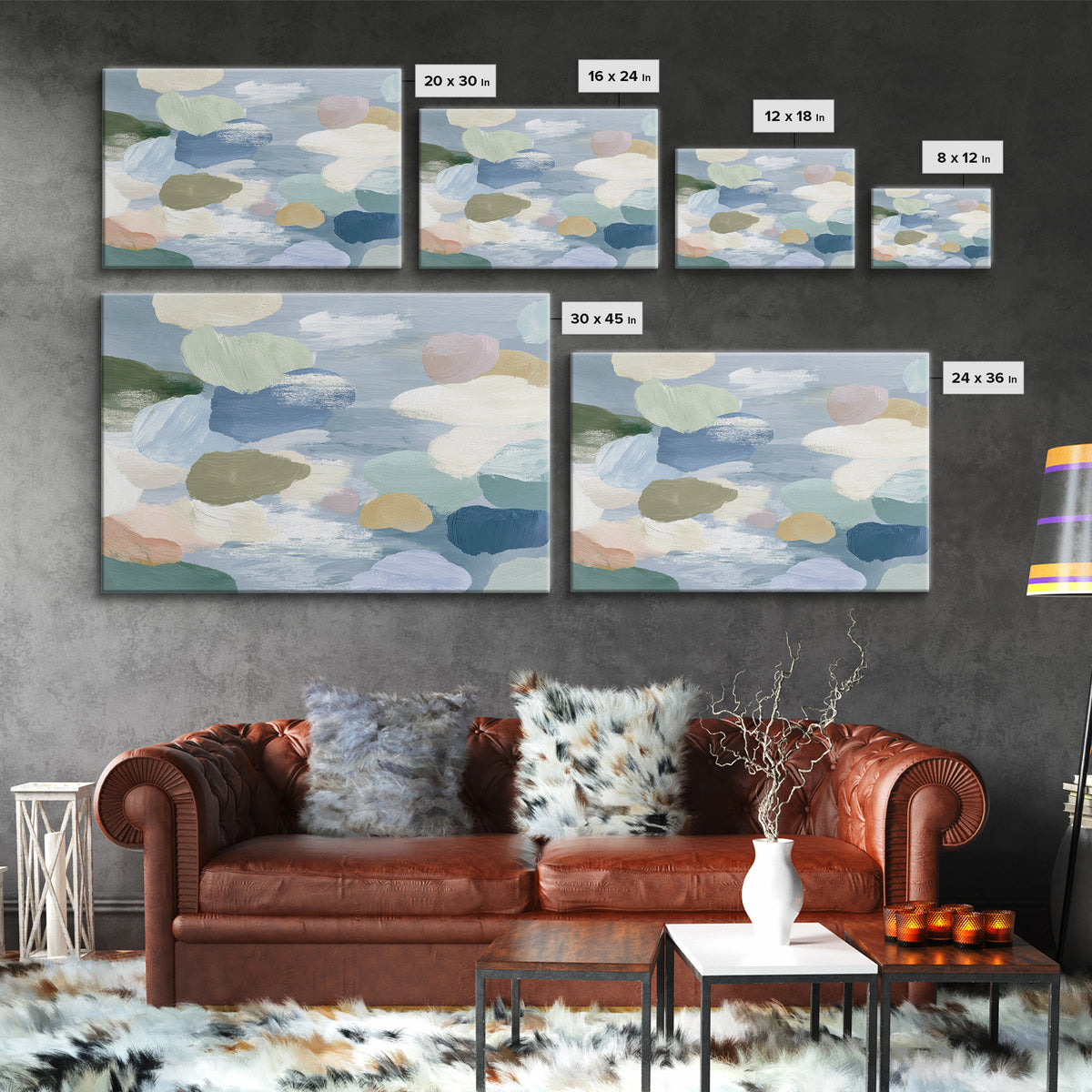 Pastel Rainbow Shapes for Pediatric Spaces Framed Canvas Print, Waiting Room Art, Bauhaus Print, Waiting Room Decor, WRA-3x2-46