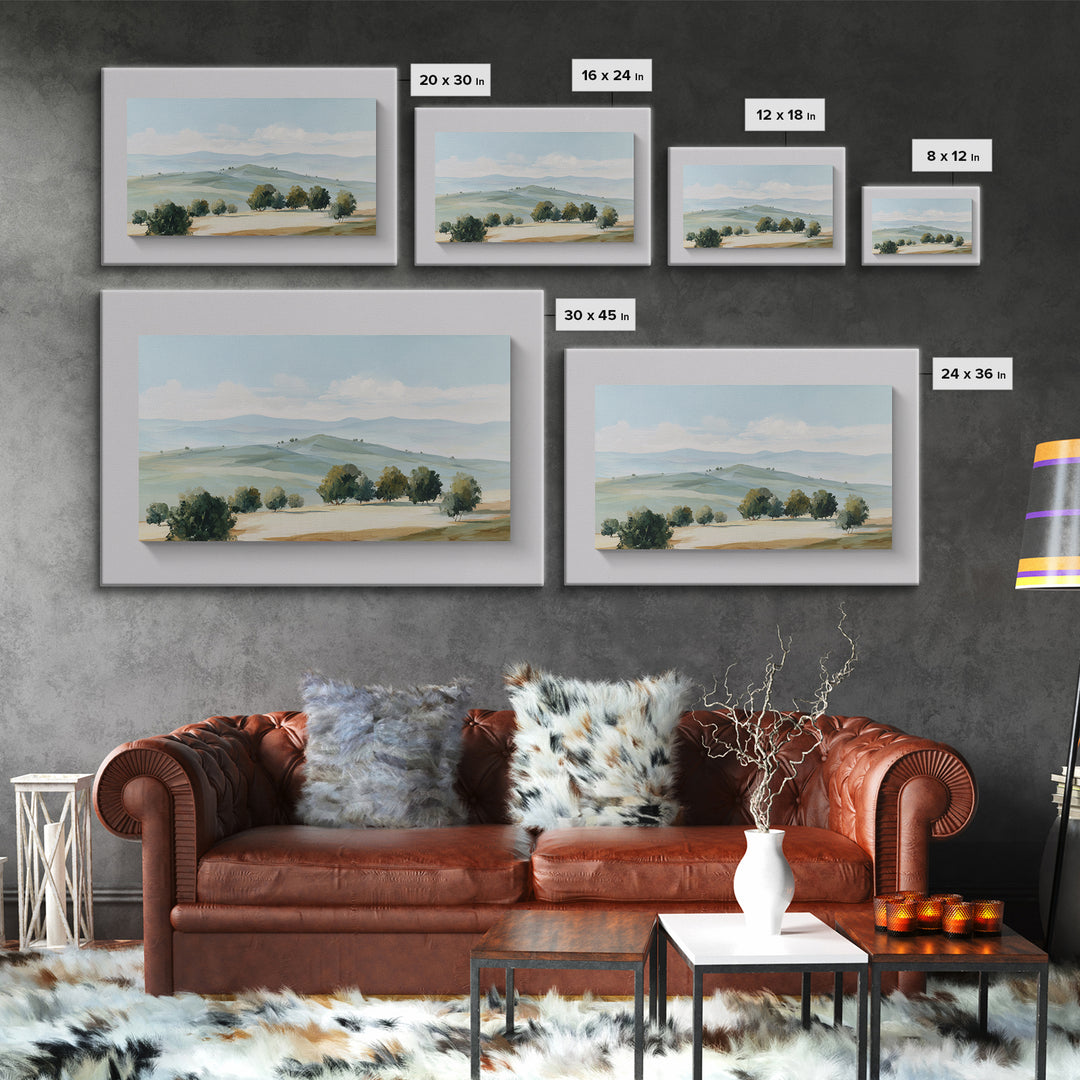 Calming Landscape with Open Sky and Gentle Framed Canvas Print, Waiting Room Art, Landscape, Waiting Room Decor, Oil Painting, WRA-3x2-5
