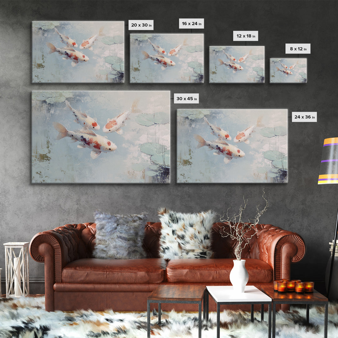 Gentle Koi Fish Framed Canvas Print, Waiting Room Art, Minimalist Wall Art, Waiting Room Decor, Oil Painting, Calm, Dental Art, WRA-3x2-50