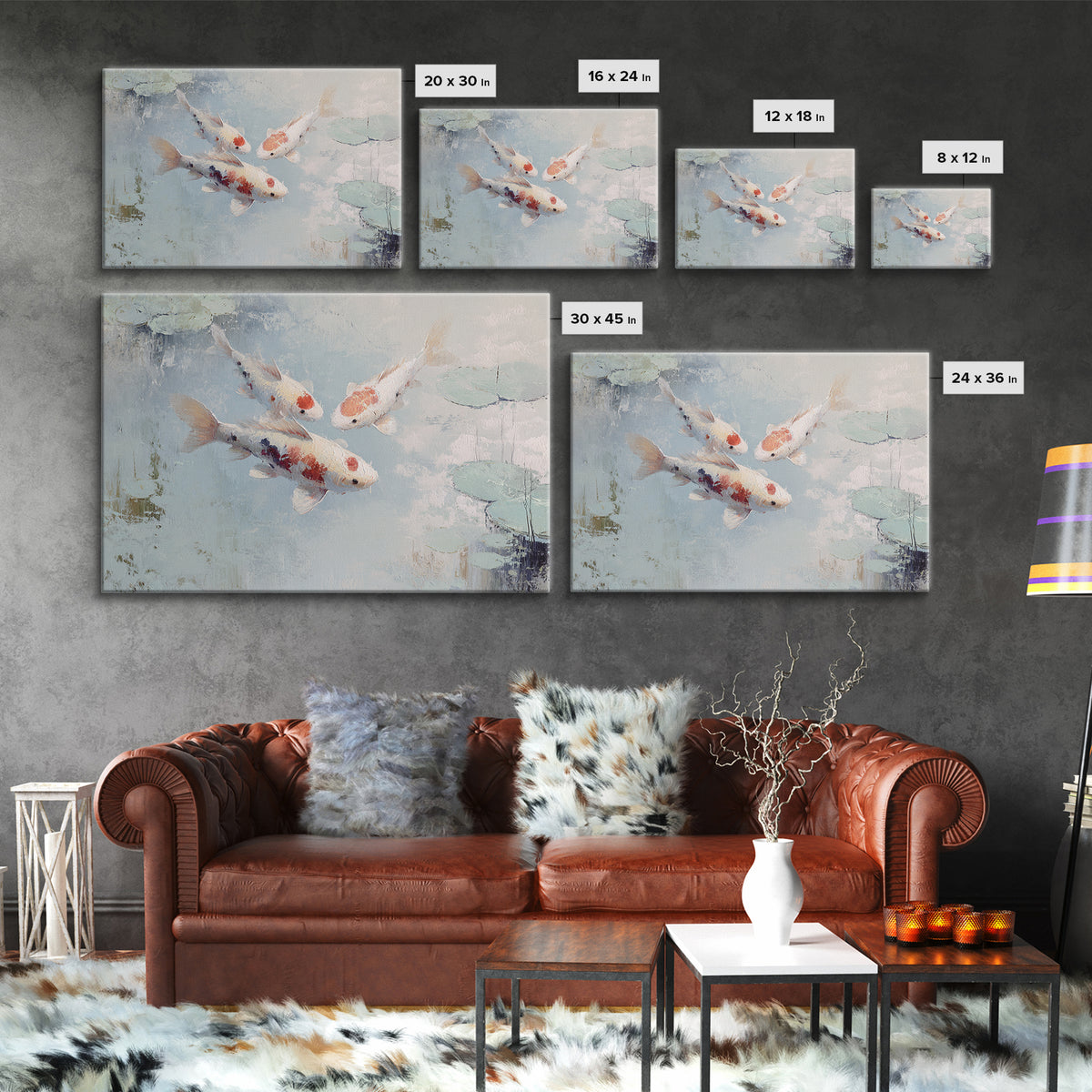 Gentle Koi Fish Framed Canvas Print, Waiting Room Art, Minimalist Wall Art, Waiting Room Decor, Oil Painting, Calm, Dental Art, WRA-3x2-50