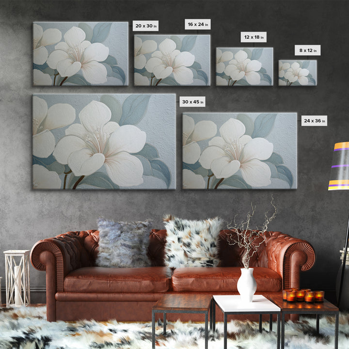 White Orchid on Light Gray Ground Framed Canvas Print, Waiting Room Art, Art Print, Waiting Room Decor, Oil Painting, Calm, WRA-3x2-59