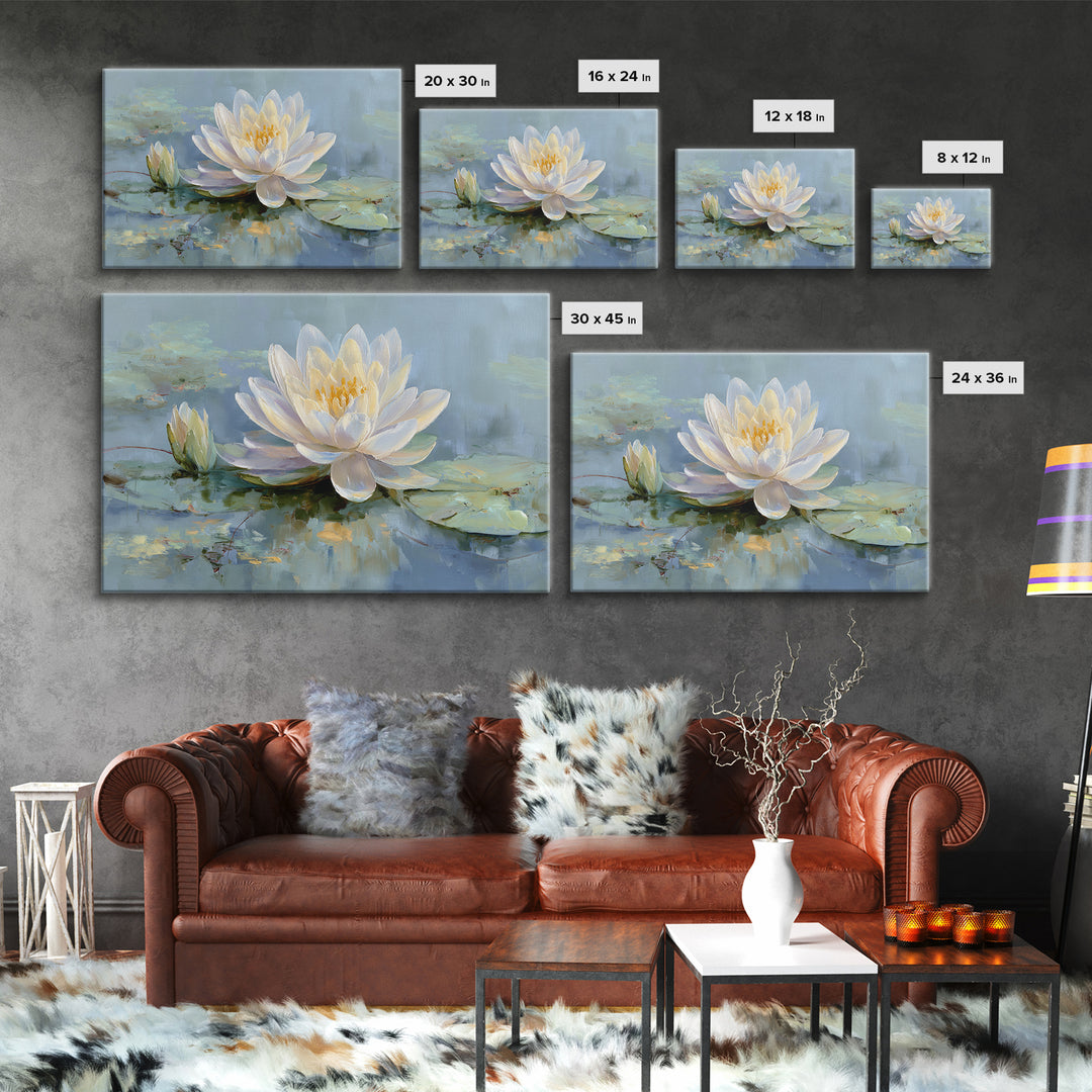 Lotus Flower on Still Water Canvas Print, Waiting Room Art, Textured Painting, Waiting Room Decor, Watercolor Art, Calm, WRA-3x2-67