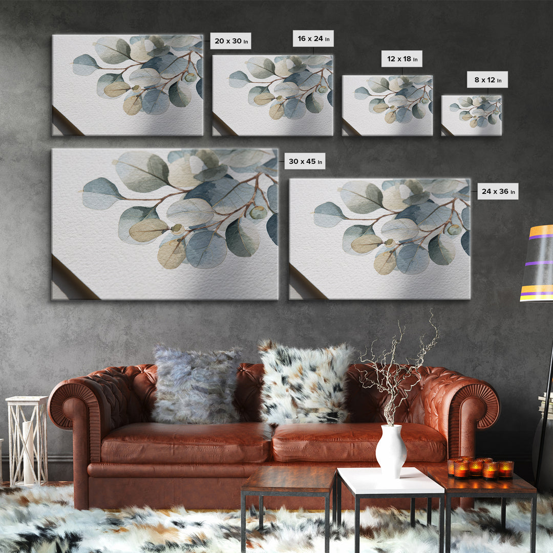 Clean Eucalyptus Leaf Study Framed Canvas Print, Waiting Room Art, Dog Wall Art, Waiting Room Decor, Fine Art, Calm, Boho Decor, WRA-3x2-69