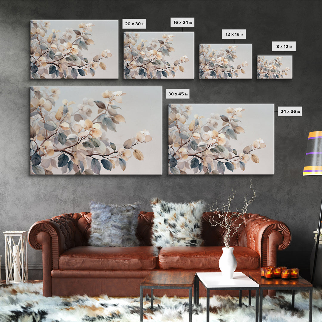 Neutral Botanical Branch Framed Canvas Print, Waiting Room Art, Home Decor, Waiting Room Decor, Fine Art, Calm, Modern Art, WRA-3x2-7