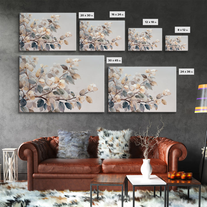 Neutral Botanical Branch Framed Canvas Print, Waiting Room Art, Home Decor, Waiting Room Decor, Fine Art, Calm, Modern Art, WRA-3x2-7