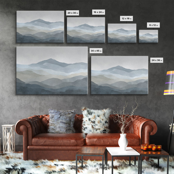 Simple Mountain Layers Framed Canvas Print, Waiting Room Art, Landscape, Waiting Room Decor, Watercolor Art, Calm, WRA-3x2-90