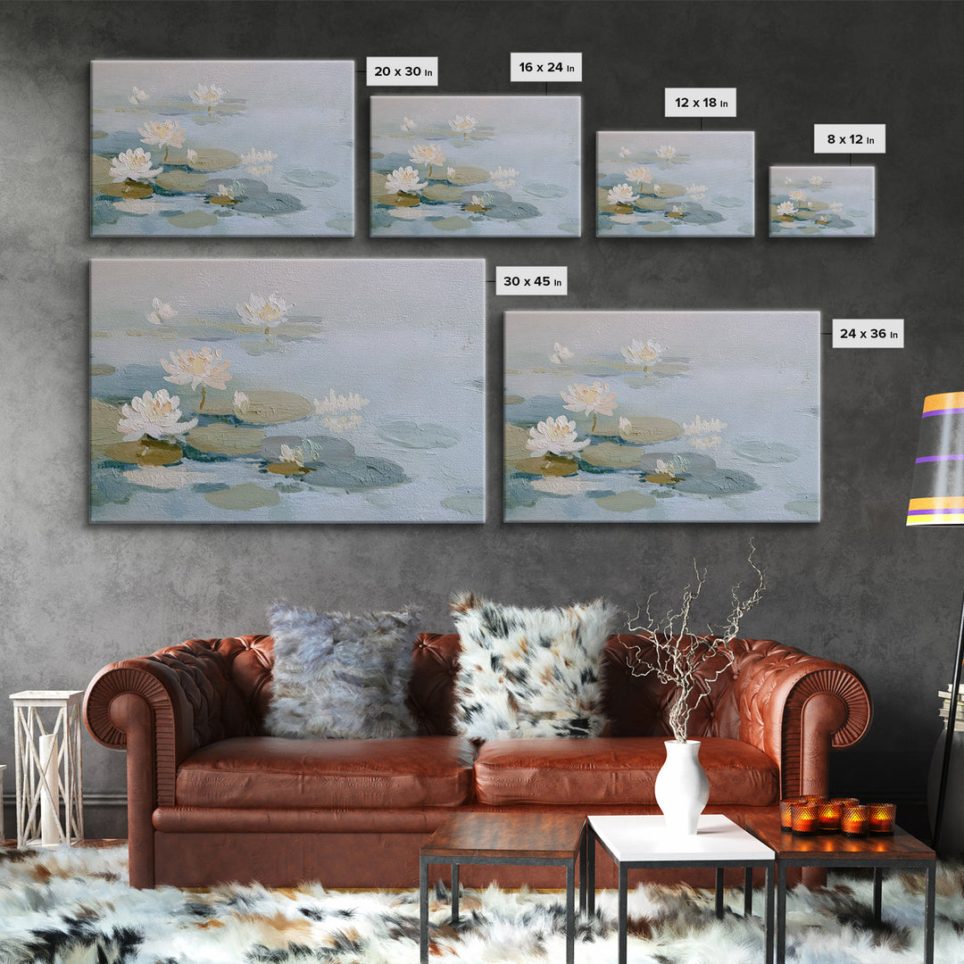 Lotus Flower on Still Water Framed Canvas Print, Waiting Room Art, Art, Waiting Room Decor, Watercolor Art, Calm, Bauhaus Print, WRA-3x2-91