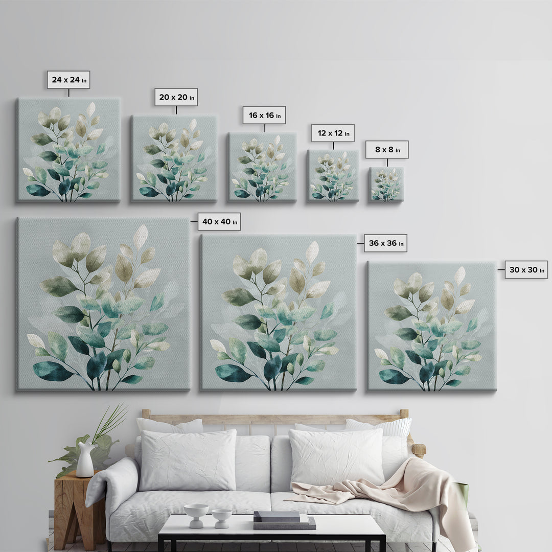 Sage Green Botanical Branch Study Canvas Print, Yoga Studio Art, Spiritual Wall Art, Yoga Studio Decor, Fine Art, Balance, YSA-1x1-17