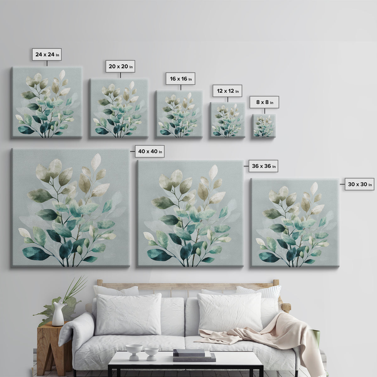 Sage Green Botanical Branch Study Canvas Print, Yoga Studio Art, Spiritual Wall Art, Yoga Studio Decor, Fine Art, Balance, YSA-1x1-17