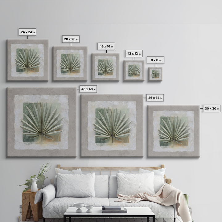 Gentle Palm Leaf Shadow on Plaster Framed Canvas Print, Yoga Studio Art, Art Print, Yoga Studio Decor, Oil Painting, Balance, YSA-1x1-48