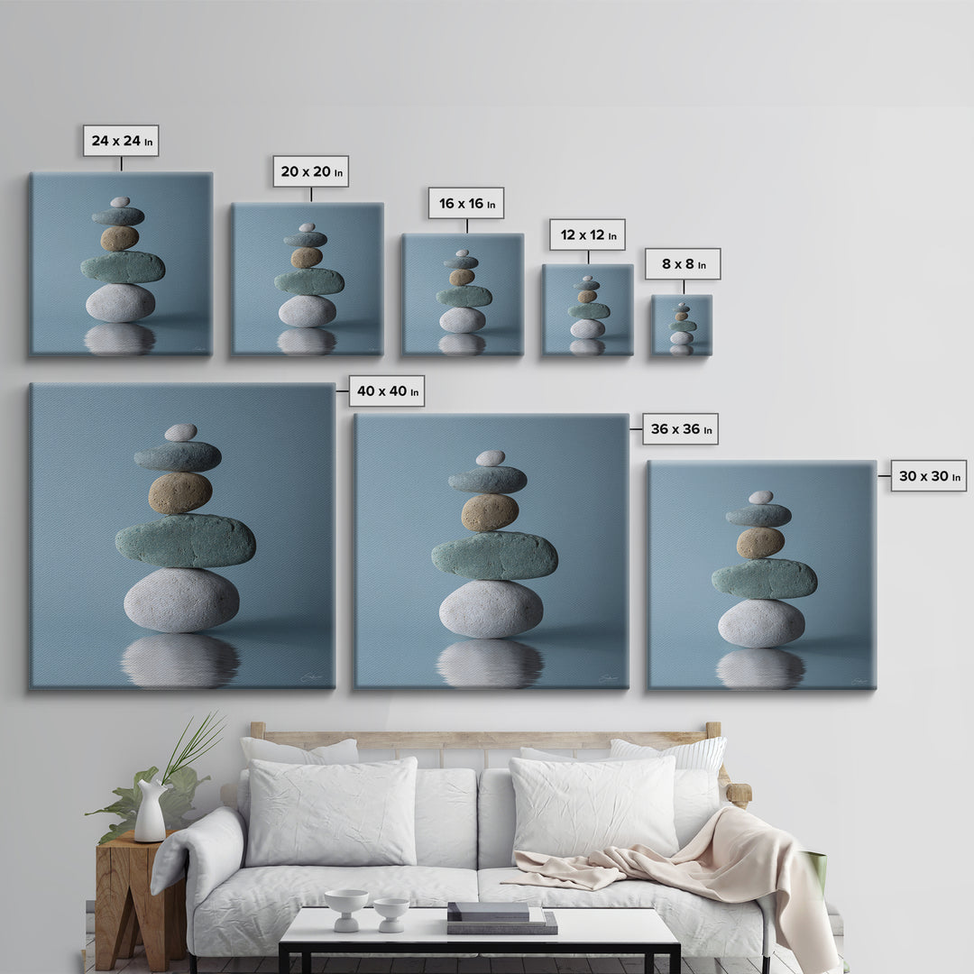 Balanced Stones Beside Calm Water Framed Canvas Print, Yoga Studio Art, Art Nouveau Decor, Yoga Studio Decor, Fine Art, Balance, YSA-1x1-52