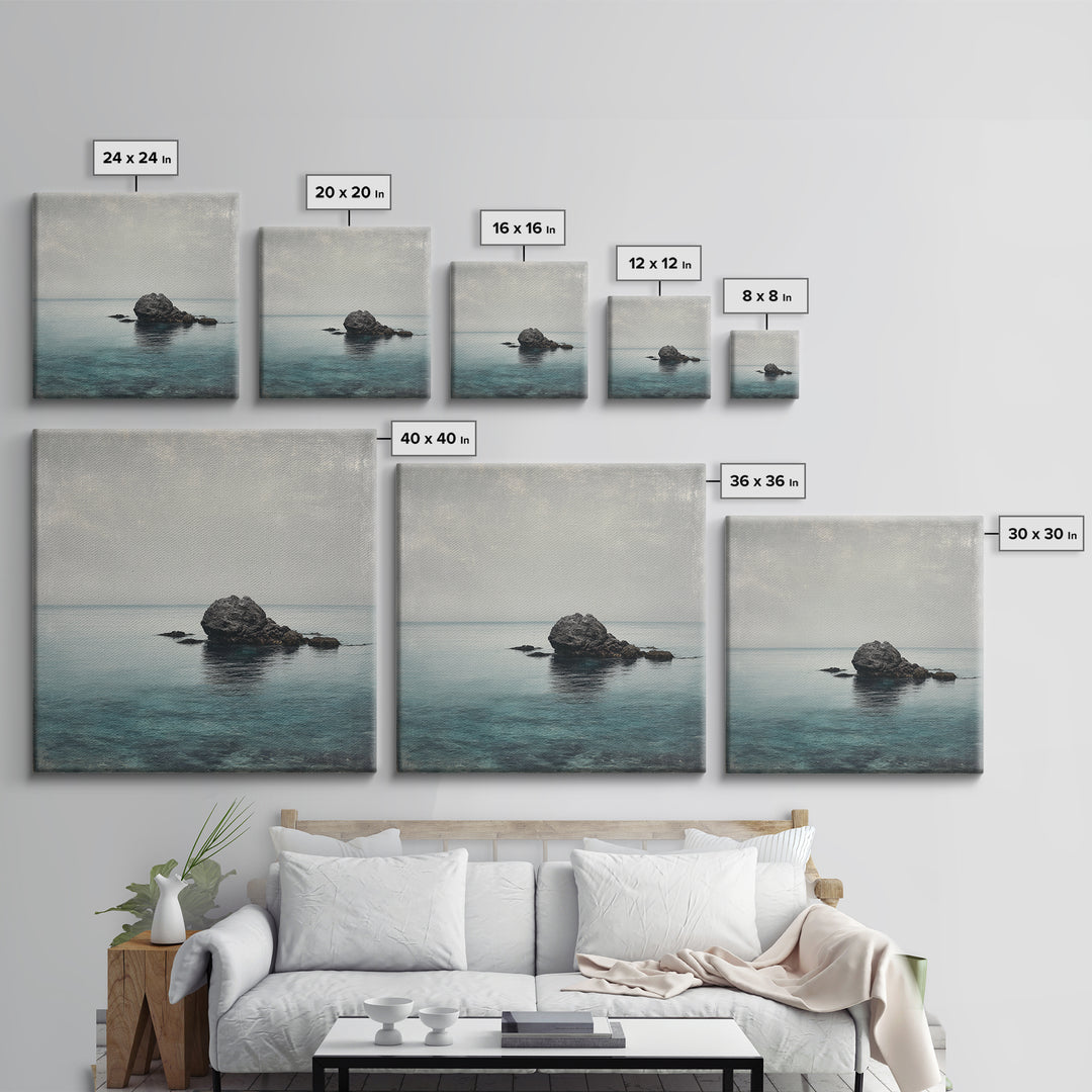 Ocean Horizon with Meditative Stillness Framed Canvas Print, Yoga Studio Art, Mandala Wall Art, Yoga Studio Decor, Balance, YSA-1x1-64