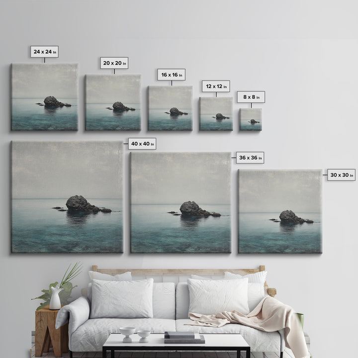 Ocean Horizon with Meditative Stillness Framed Canvas Print, Yoga Studio Art, Mandala Wall Art, Yoga Studio Decor, Balance, YSA-1x1-64