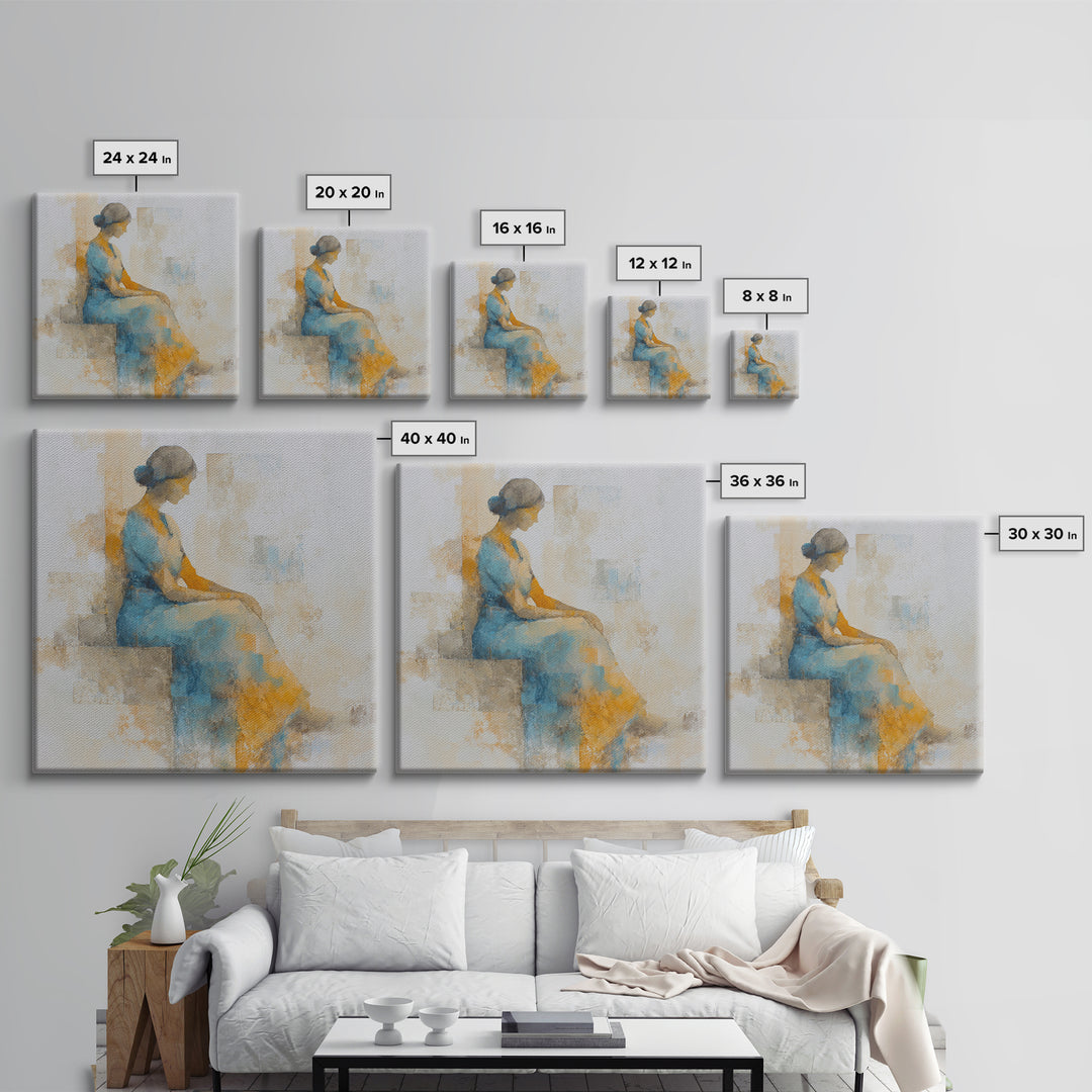 Soft Watercolor Aura Around Seated Figure Framed Canvas Print, Yoga Studio Art, Feminine Wall Art, Yoga Studio Decor, Balance, YSA-1x1-71