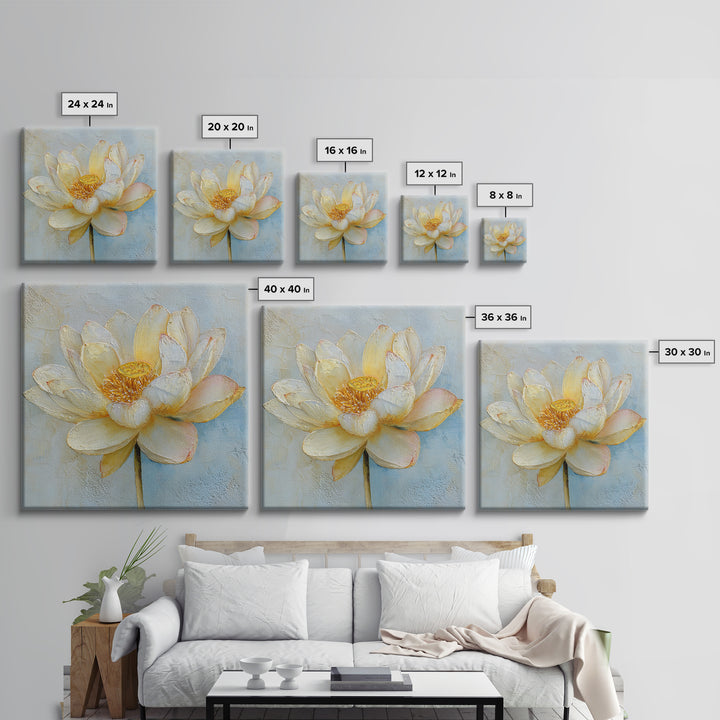 Lotus Flower with Soft Golden Glow Canvas Print, Yoga Studio Art, Neutral Decor, Yoga Studio Decor, Fine Art, Balance, YSA-1x1-75