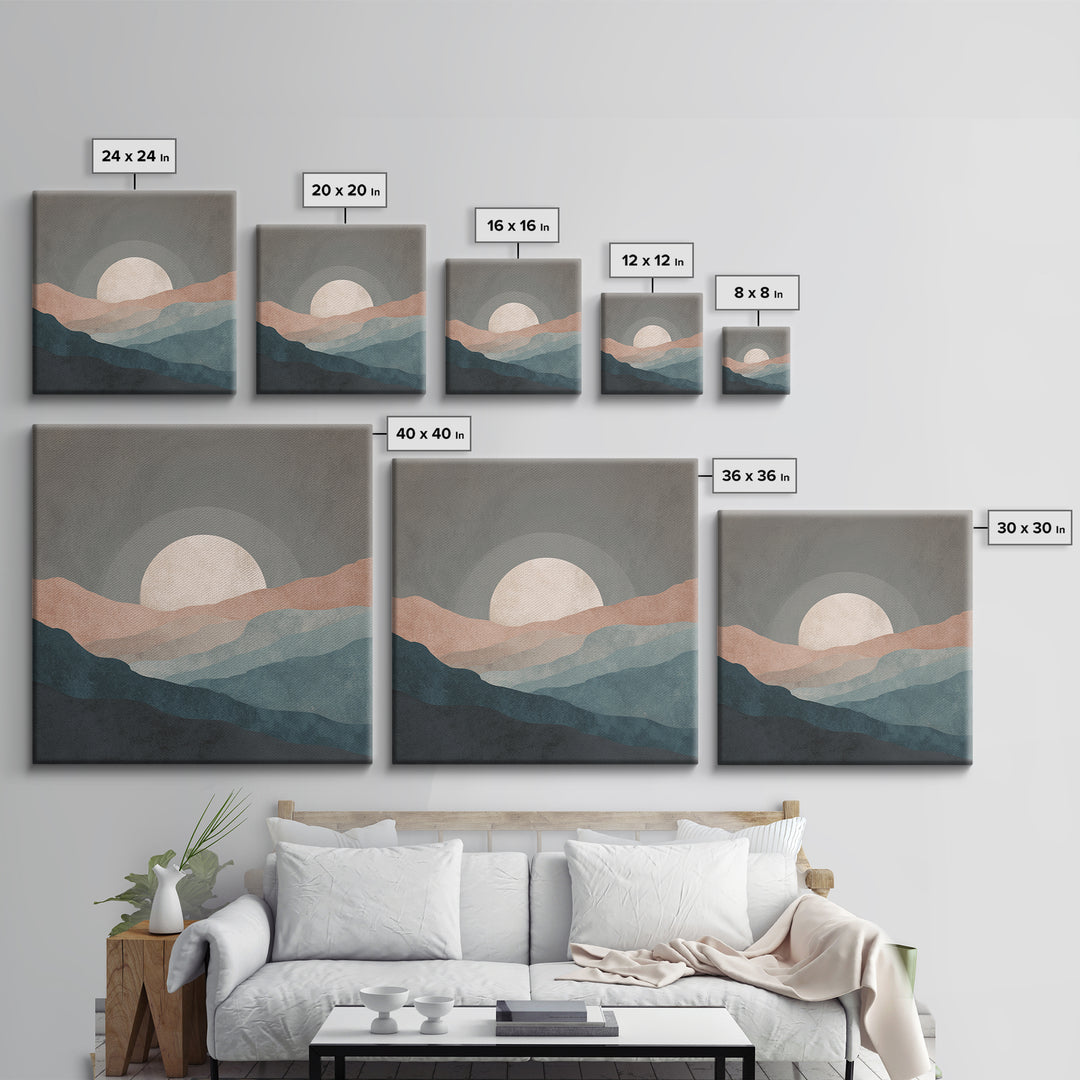 Moon Phase Arc Above Mountain Silhouette Canvas Print, Yoga Studio Art, Room Decor, Yoga Studio Decor, Fine Art, Balance, YSA-1x1-77