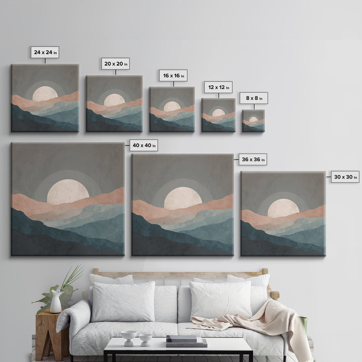 Moon Phase Arc Above Mountain Silhouette Canvas Print, Yoga Studio Art, Room Decor, Yoga Studio Decor, Fine Art, Balance, YSA-1x1-77