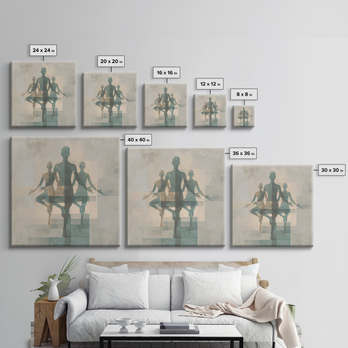 Sun Salutation Silhouette Sequence Without Text Canvas Print, Yoga Studio Art, Wall Art Print, Yoga Studio Decor, Balance, YSA-1x1-8