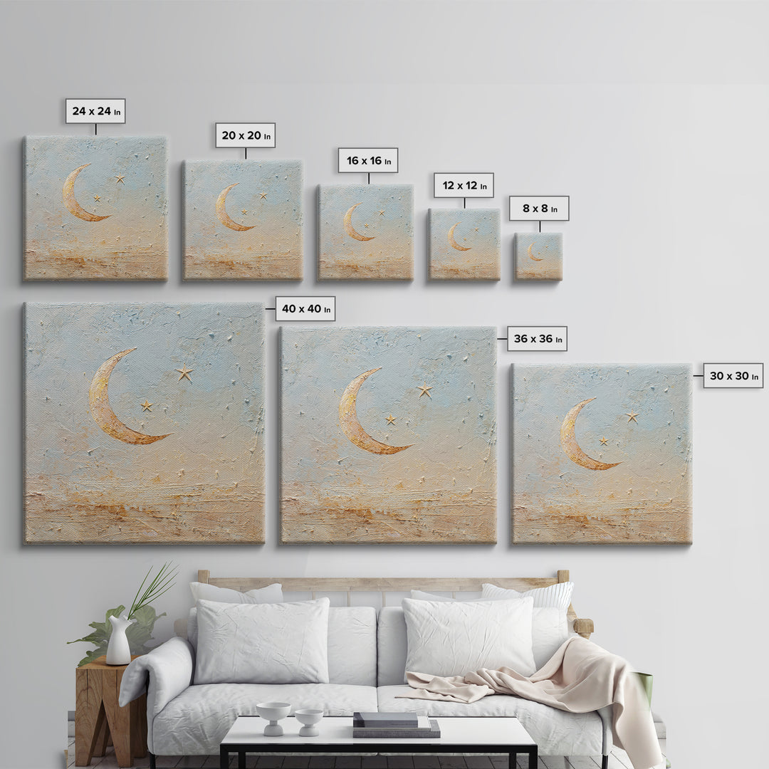 Crescent Moon and Stars Canvas Print, Yoga Studio Art, Southwest Decor, Yoga Studio Decor, Fine Art, Balance, Textured Painting, YSA-1x1-90