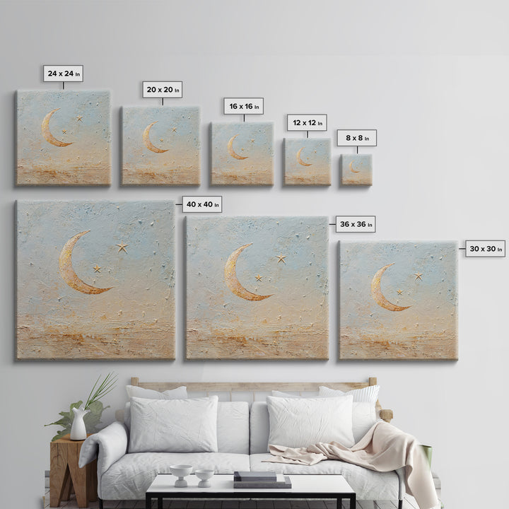 Crescent Moon and Stars Canvas Print, Yoga Studio Art, Southwest Decor, Yoga Studio Decor, Fine Art, Balance, Textured Painting, YSA-1x1-90