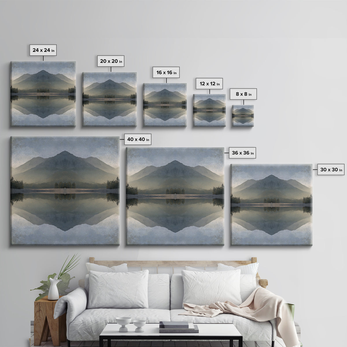 Sunrise Mountain Lake Reflection Canvas Print, Yoga Studio Art, Southwest Decor, Yoga Studio Decor, Fine Art, Balance, YSA-1x1-92