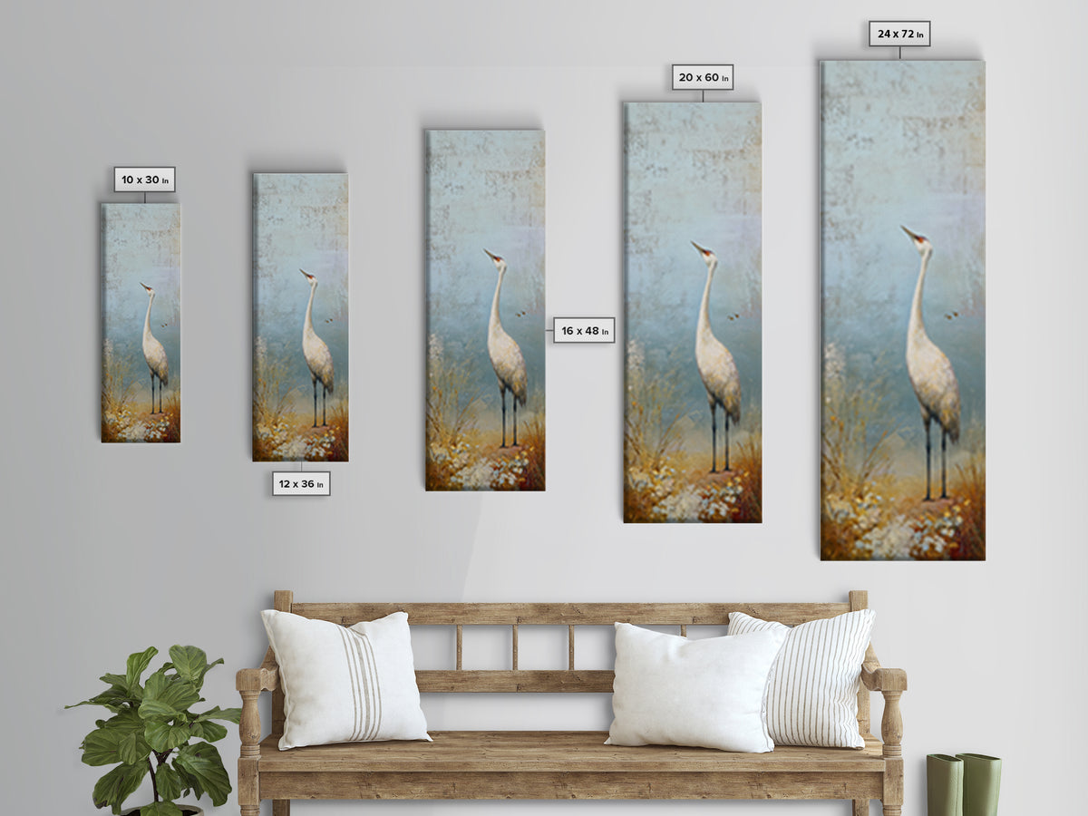 White Crane in Misty Morning Framed Canvas Print, Yoga Studio Art, Black and White Art, Yoga Studio Decor, Fine Art, Balance, YSA-1x3-75