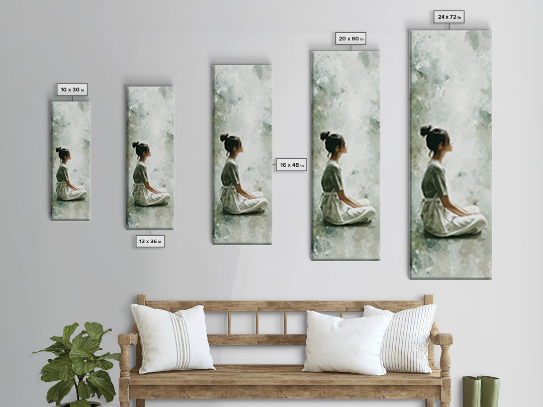 Soft Watercolor Aura Around Seated Figure Framed Canvas Print, Yoga Studio Art, Mandala Wall Art, Yoga Studio Decor, Balance, YSA-1x3-83