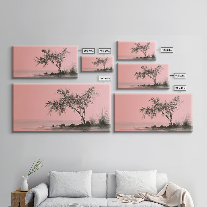 Bamboo and Mist Ink Wash Composition Canvas Print, Yoga Studio Art, Contemporary Art, Yoga Studio Decor, Fine Art, Balance, YSA-2x1-54
