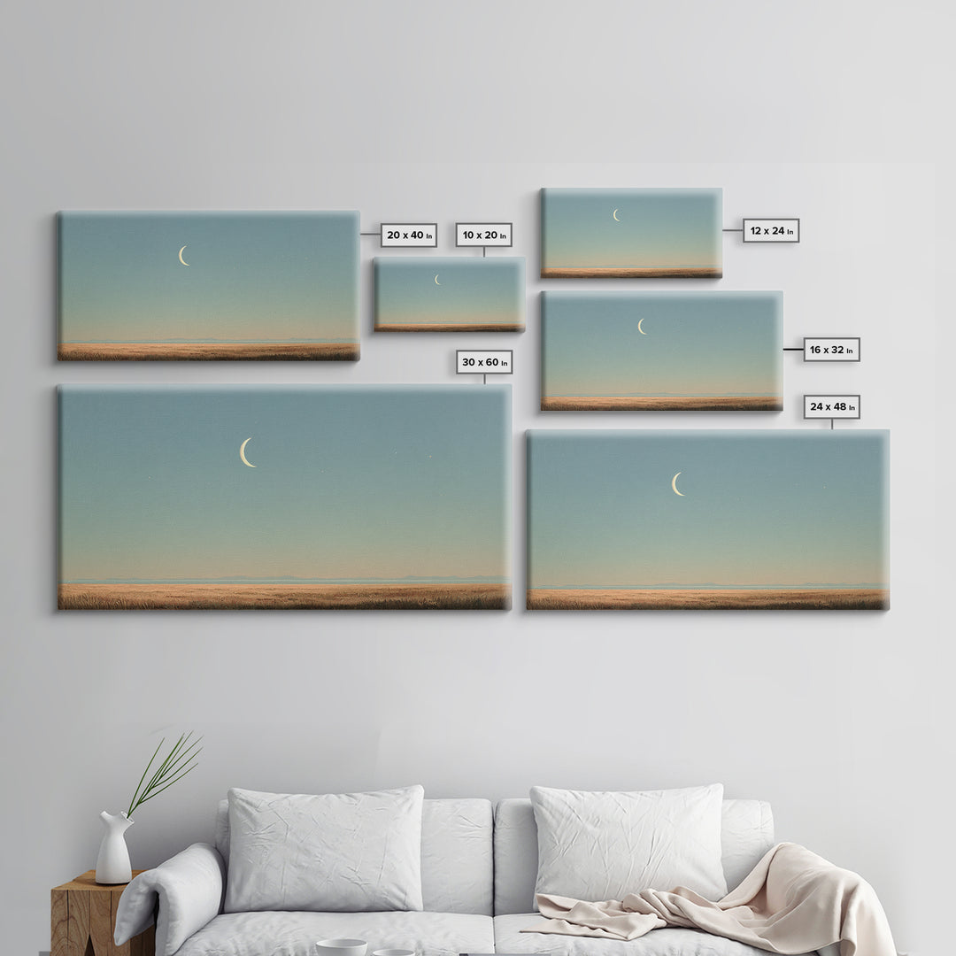 Crescent Moon and Stars Canvas Print, Yoga Studio Art, Room Decor, Yoga Studio Decor, Oil Painting, Balance, Wall Art Print, YSA-2x1-62