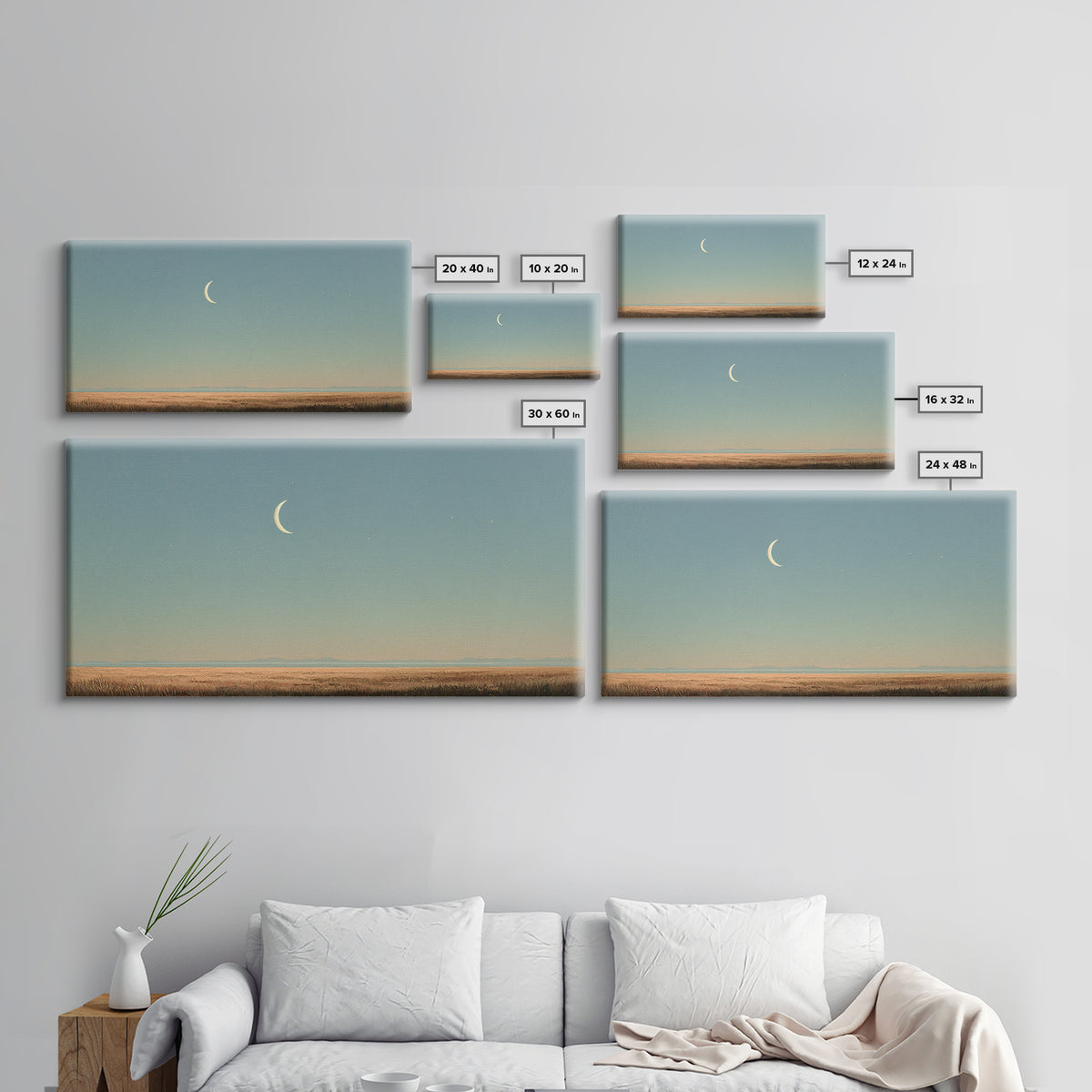 Crescent Moon and Stars Canvas Print, Yoga Studio Art, Room Decor, Yoga Studio Decor, Oil Painting, Balance, Wall Art Print, YSA-2x1-62