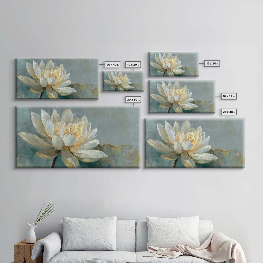 Lotus Flower with Soft Golden Glow Canvas Print, Yoga Studio Art, Minimalist Art, Yoga Studio Decor, Fine Art, Balance, YSA-2x1-71