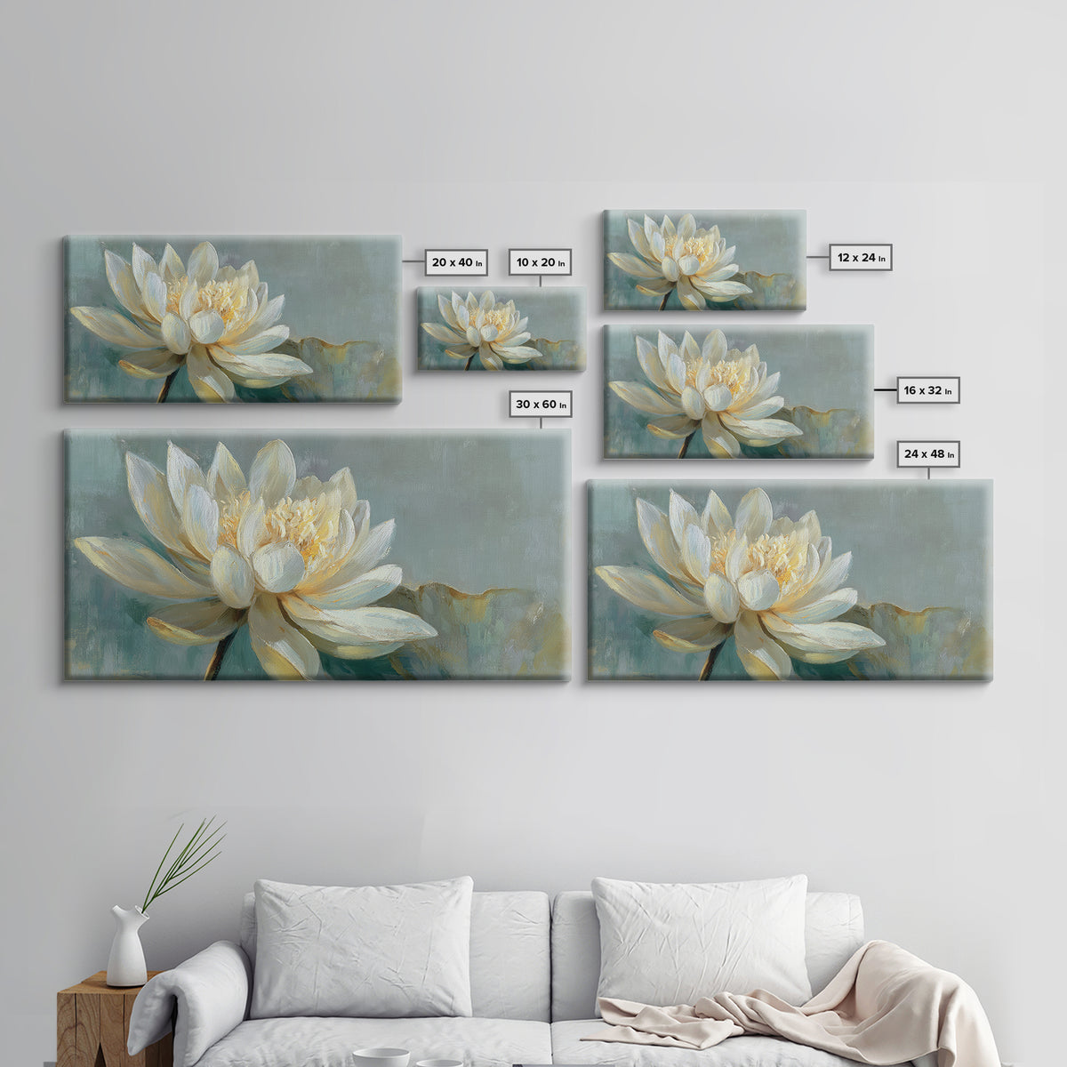 Lotus Flower with Soft Golden Glow Canvas Print, Yoga Studio Art, Minimalist Art, Yoga Studio Decor, Fine Art, Balance, YSA-2x1-71