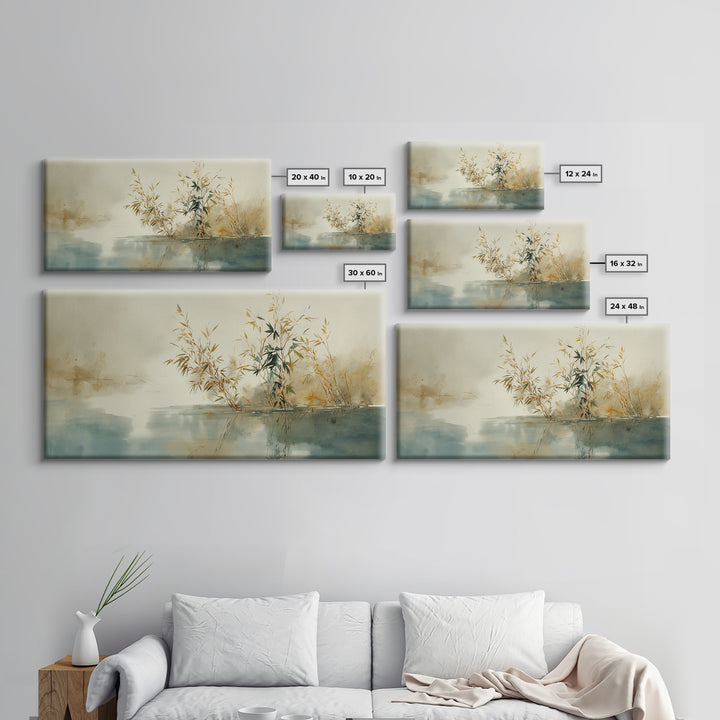 Bamboo and Mist Ink Wash Composition Canvas Print, Yoga Studio Art, Contemporary Art, Yoga Studio Decor, Fine Art, Balance, YSA-2x1-78