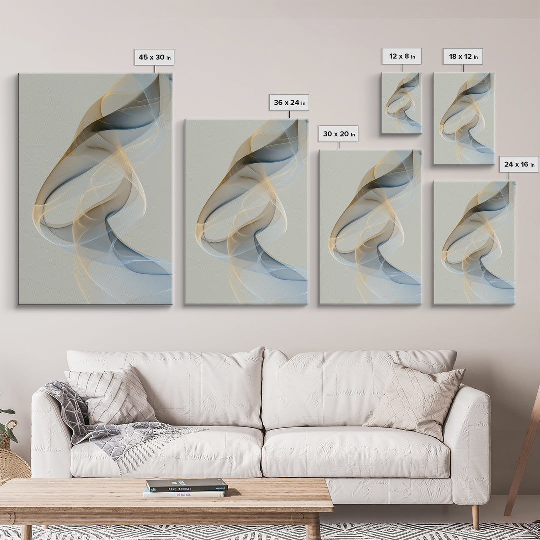 Incense Smoke Forming Abstract Curves Framed Canvas Print, Yoga Studio Art, Living Room Decor, Yoga Studio Decor, Abstract Art, YSA-2x3-53