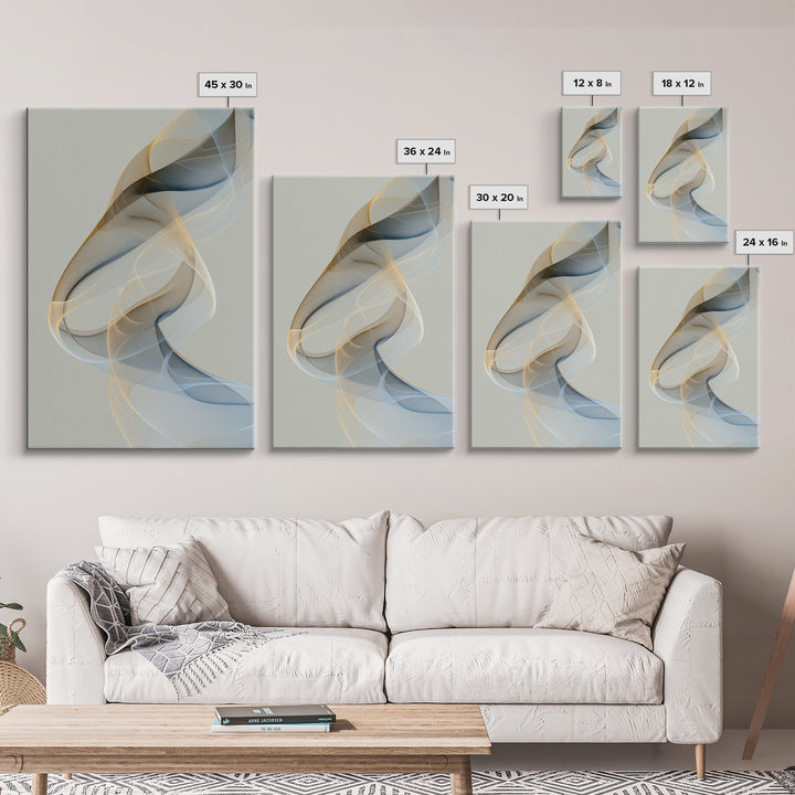 Incense Smoke Forming Abstract Curves Framed Canvas Print, Yoga Studio Art, Living Room Decor, Yoga Studio Decor, Abstract Art, YSA-2x3-53