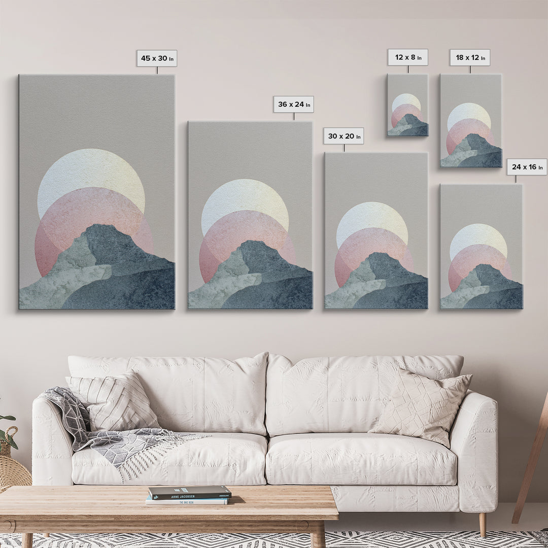 Moon Phase Arc Above Mountain Silhouette Canvas Print, Yoga Studio Art, Living Room Wall Art, Yoga Studio Decor, Balance, YSA-2x3-61